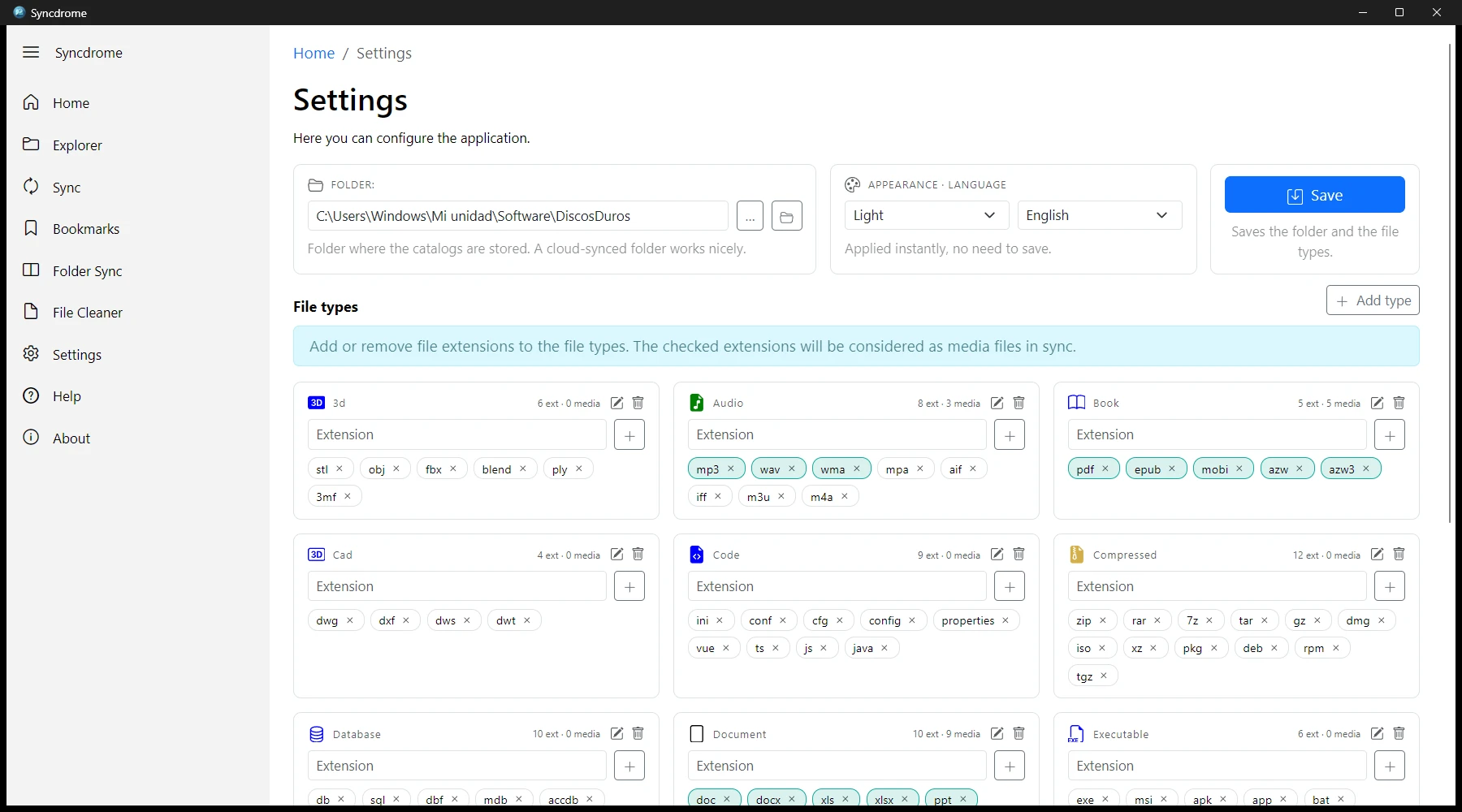 Configuración y personalización de Syncdrome