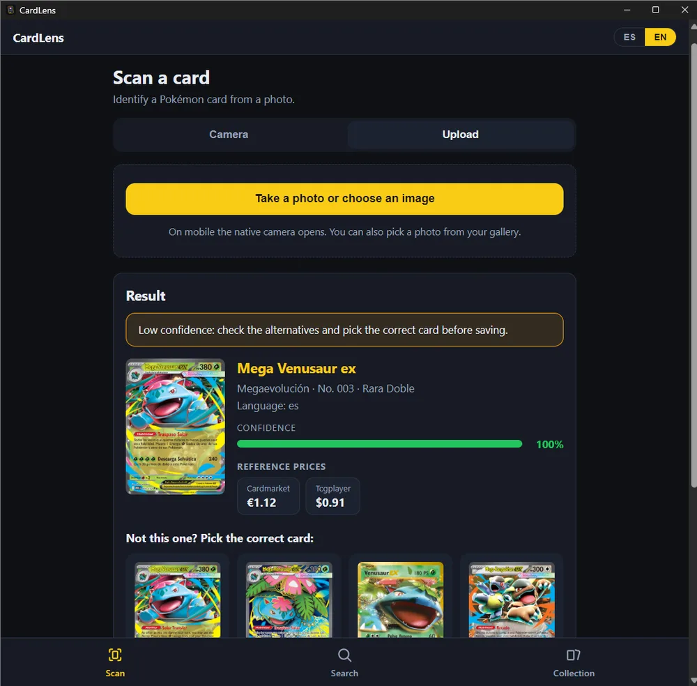 CardLens: escáner de cartas Pokémon TCG 100% en tu dispositivo